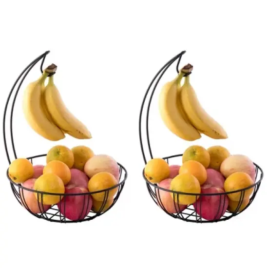 Basicwise Wire Metal Fruit Basket Holder with Banana Hanger image {7}