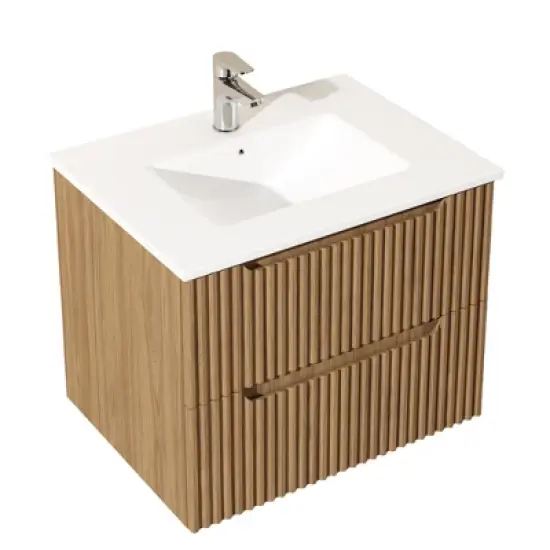 Spassway 24" Walnut Floating Wall Mount Bathroom Vanity with White Sink image {3}