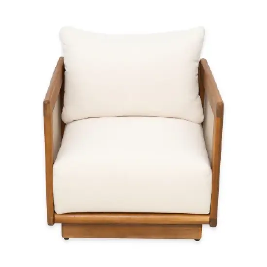 Christopher Knight Home Grath Patio Mid-Century Modern Acacia Wood Textilene Club Chair with Thick Cushion image {4}