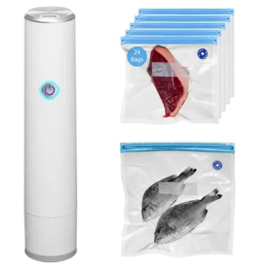 Basicwise Handheld Vacuum Sealer with Reusable Bags &ndash; Airtight Food Storage, Sous Vide, Fridge Prep & Kitchen Organization image {12}