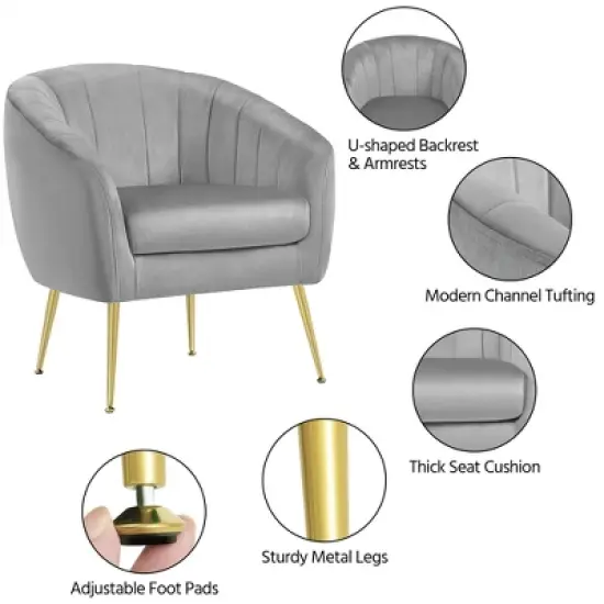 Yaheetech Velvet Accent Armchair Barrel Chair with Metal Legs for Living Room image {3}