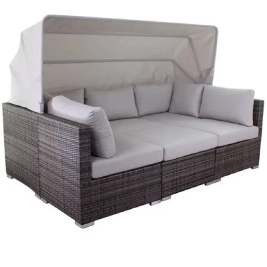 Courtyard Casual Taupe Aurora Outdoor Sectional to Daybed Combo with Canopy image {8}