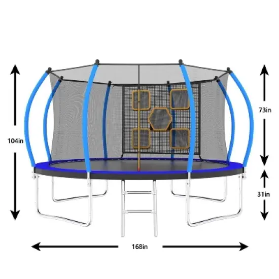 BestParts 14FT Round Trampoline with Ladder, Enclosure Net & Toss Target Game &ndash; Blue Steel Frame image {7}