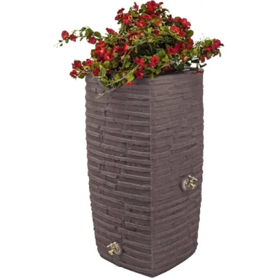Good Ideas Impressions Riverwalk 50-Gallon Faux Slate Surface Dual Spigot Locations Rain Barrel w/2 Brass Spigots & Screen, Red Brick image {3}