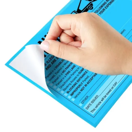 Juvale 50 Pack Blue Parking Violation Tickets for Window, Adhesive No Parking Towing Sign Warning Stickers, 8.2 x 5.2 In image {5}