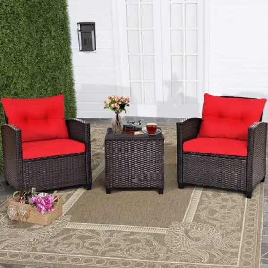 Costway 3PCS Patio Rattan Furniture Set Cushioned Conversation Set Sofa image {14}
