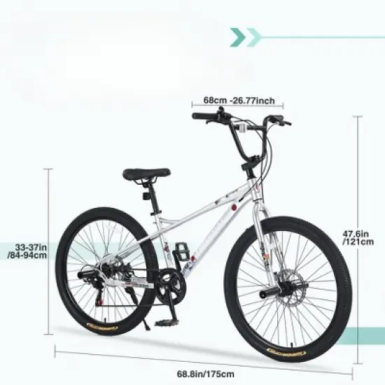 INFURNIC Bicycles, Kids Bike with Double Disc Brakes, Children's Bicycle for Boys Girls Age 12+ Years, Silver, 68.8"*26.77"*47.6" image {1}