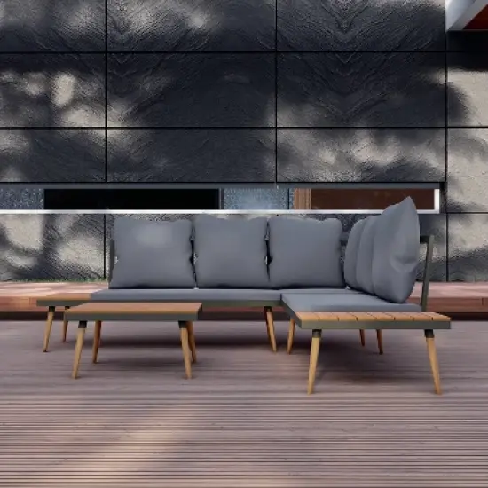 Stellar 4pc Outdoor Aluminum Sectional Set with Tables & Cushions - DUKAP image {9}