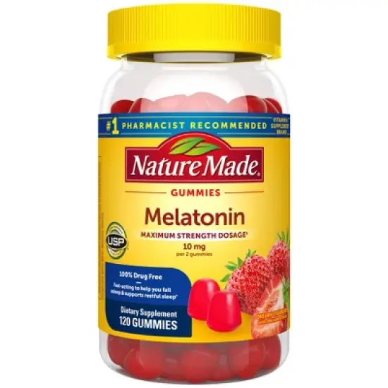 Nature Made Melatonin Maximum Strength 100% Drug Free Sleep Aid for Adults 10mg per serving Gummies image {10}