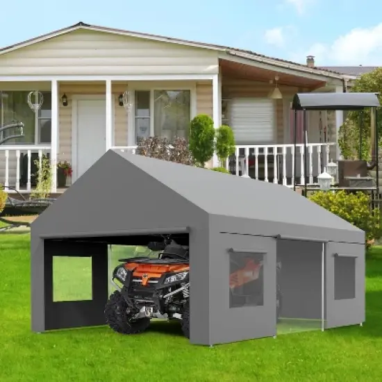 13'x20' Heavy Duty Portable Garage, Oversized Outdoor Shelter with 4 Doors & Windows, Reinforced Frame Canopy for Vehicles, Events & Storage image {5}