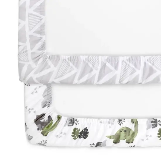The Peanutshell Fitted Playard Sheets - Camo Dinosaur and Geometric Print - 2pk image {4}