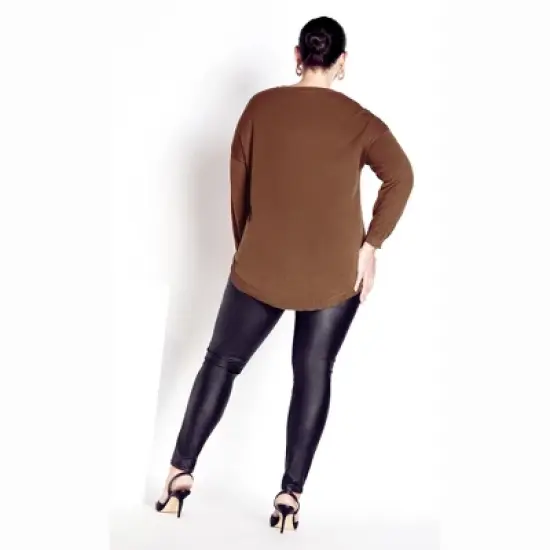 Women's Plus Size Tully Curved Hem Sweater - chocolate | AVENUE image {3}