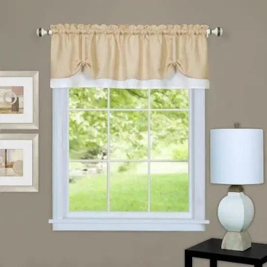 Kate Aurora Country Farmhouse Flax Linen Tie Up Window Valance image {3}