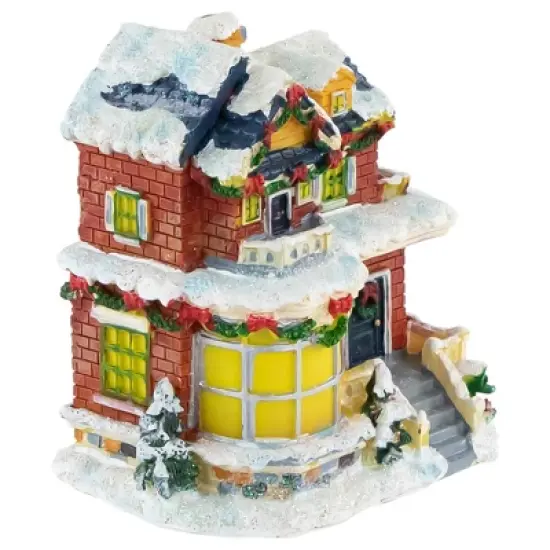 Northlight Two Story Snowy House with Garland and Wreaths Christmas Village Decoration - 4" image {4}