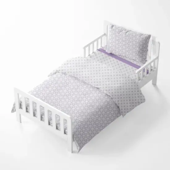 Bacati - Petals/Floral Lilac Girls Muslin 4 pc Toddler Bedding Set image {1}