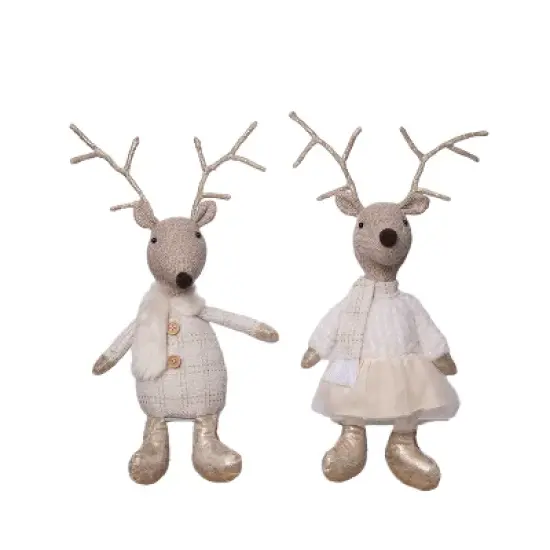 Transpac Plush Elegant Reindeer Sitter Set of 2 - Festive Christmas Decorative Objects for Holiday Cheer image {1}