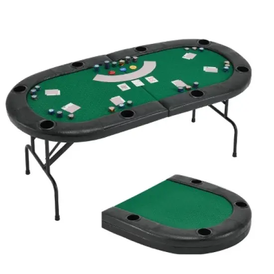 EROMMY 72" Oval 8-Player Poker Table Foldable, Ready To Use Card Table With Cup Holders image {10}