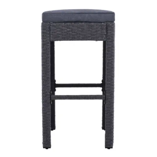 5pc Outdoor Rattan Bar Set with Stools & Cushions- Gray - WELLFOR image {3}