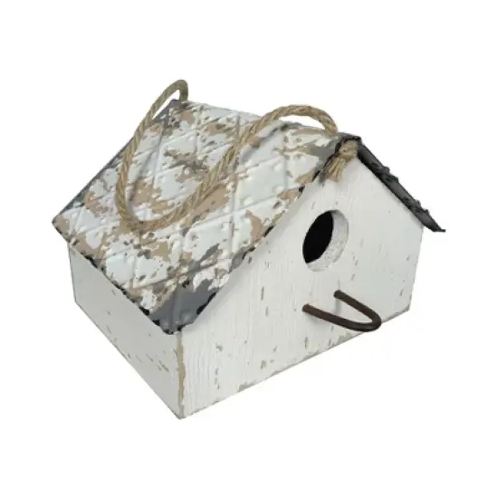 VIP Wood 8.5 in. Off-White Wide Corrugated Birdhouse image {1}