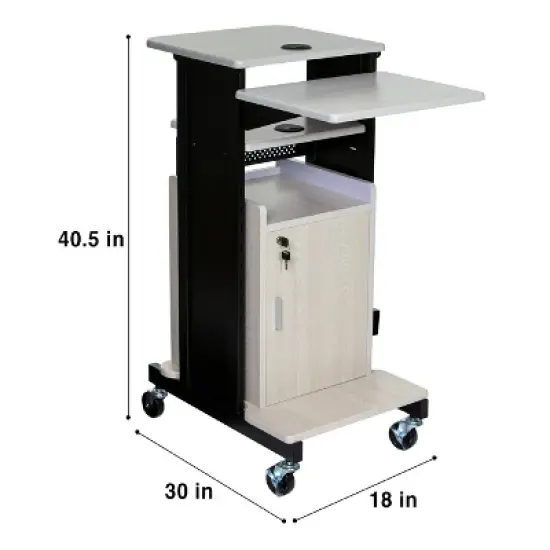 Premium Plus Presentation Lecture Podium Cart with Storage Cabinet Ivory Woodgrain/Black - Hampden Furnishings image {8}