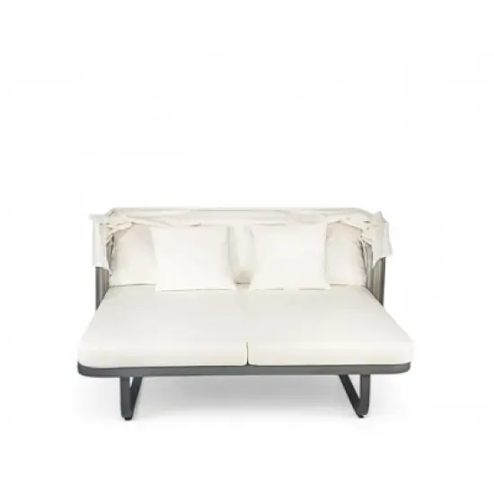 57" Outdoor Patio Rattan Daybed Sunbed with Retractable Canopy and Pillows image {11}