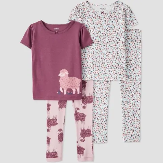 Carter's Just One You&reg; Toddler Girls' Sheep and Ditsy Floral Short Sleeve Pajama Set - Purple image {3}