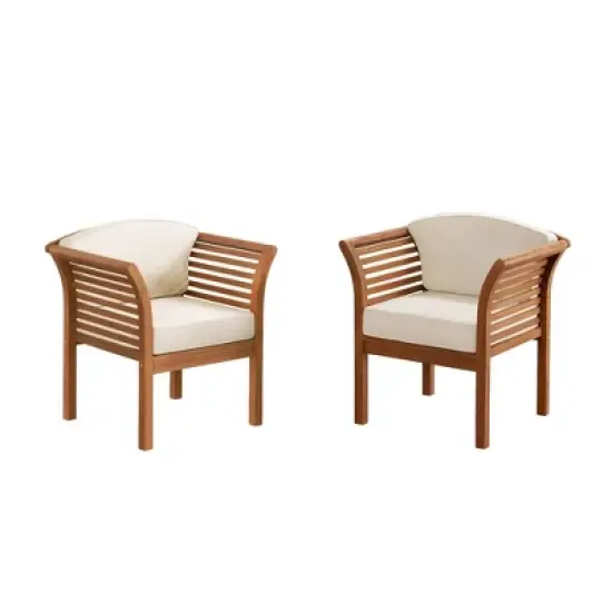 Stamford 3pc Eucalyptus Wood Outdoor Conversation Set with Chairs & Table - Natural - Alaterre Furniture image {2}