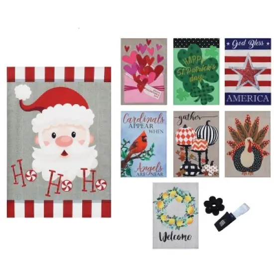 Evergreen Seasonal Burlap Flag Set of 8 image {3}