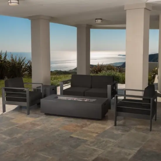 GDFStudio Crested Bay Outdoor Aluminum 4 Seater Chat Set with Dark Gray Fire Pit image {1}