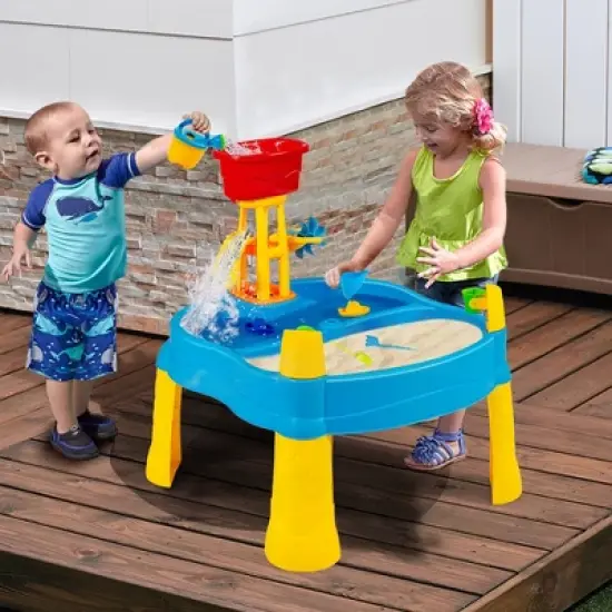 Costway Kids Sand and Water Table Activity Table Sandbox w/ 18 Pcs Accessories image {2}