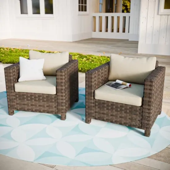 EAGLE PEAK Harbor Haven 2 PCS Hand-Woven Wicker Patio Chair with All Weather Resistant Deep Seat & Wide Rattan, Patio Furniture Chairs image {8}