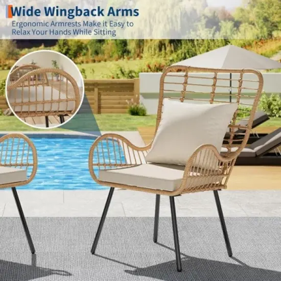 GustoWave Patio Dining Chairs Set of 2 with Cushions, Bistro Set, Great for Apartment, Porch, Lawn, Backyard, Brown image {5}
