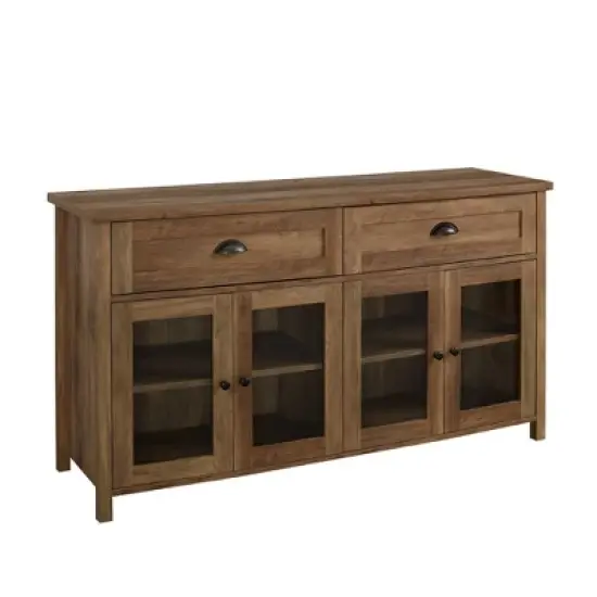Millia Transitional Farmhouse 4 Door Sideboard with Glass Panels - Saracina Home image {9}