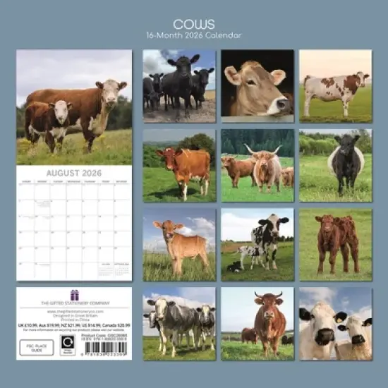2026 Square Wall Calendar, Cows, 16-Month Animals Theme with 180 Reminder Stickers (12x12 In) image {3}