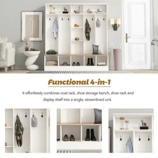 Hall Tree with Storage Bench, Multifunctional Coat Rack and 8 Entrance Hooks - ModernLuxe image {5}