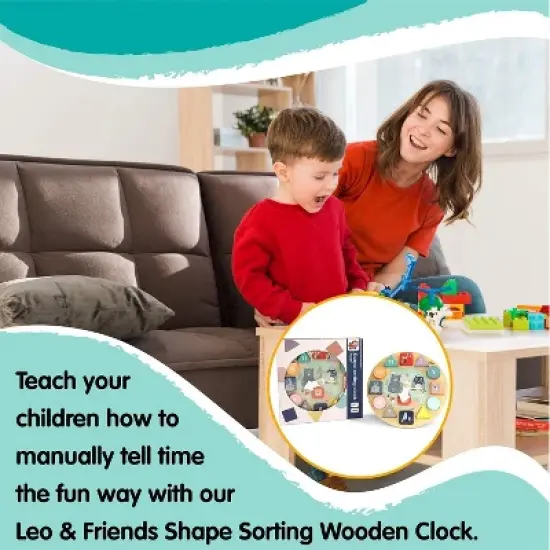 Leo & Friends Shape Sorting Clock with Removable Number Blocks 1-12 Included image {2}