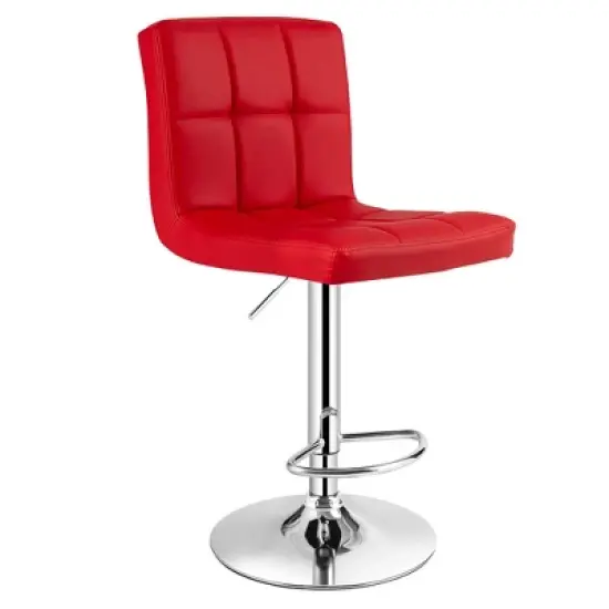 Costway Adjustable Swivel Bar Stool Counter Height Bar Chair PU Leather w/ Back Red\Brown image {11}