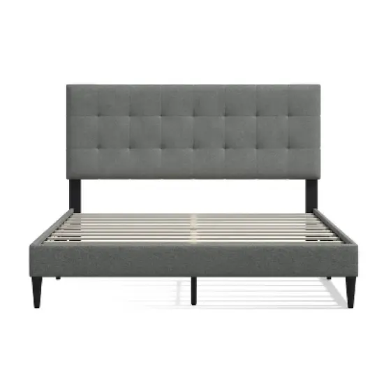 Glenwillow Home Kaya Upholstered Platform Bed, Buttonless Tufting, Mattress Foundation, Wood Slat Support, No Box Spring Needed, Stone, Queen image {2}