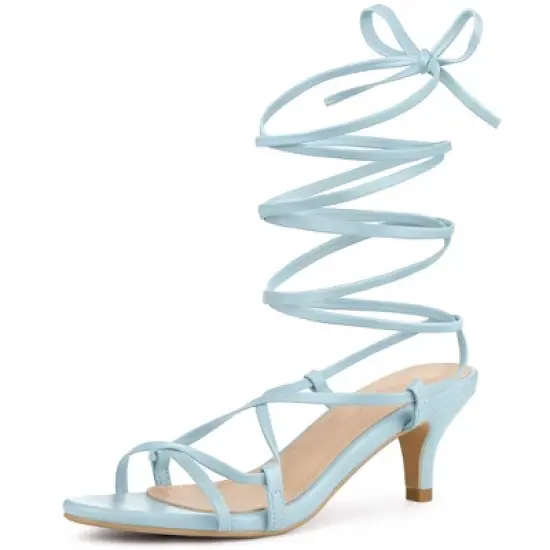 Allegra K Women's Strappy Lace Up Kitten Heels Sandals image {9}