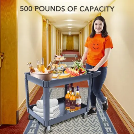 Service Cart 2-Shelf &ndash; 500 LBS Heavy Duty Rolling Utility Cart with Wheels and Two Trays, 45" x 25", Grey image {5}