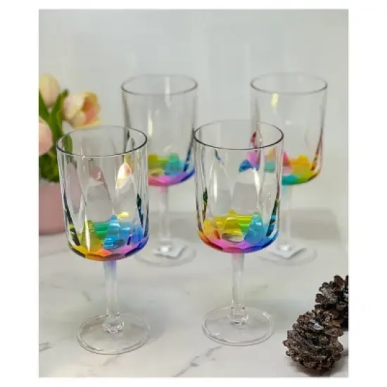 Rainbow Diamond Acrylic Glasses Drinking Set of 4 DOF (9oz), Plastic Drinking Glasses, BPA Free Cocktail Glasses, Drinkware Set image {5}
