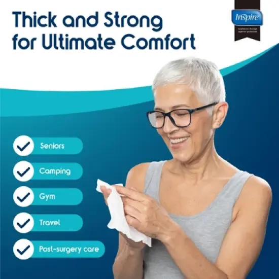 Inspire Rinse Free Body Wash Wipes | Bathing Wipes, Shower Wipes | Extra Large Adult Wipes With Aloe | Cleansing Adult Wipes | Body Wipes image {7}