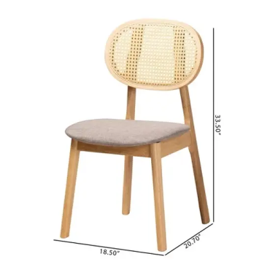 Baxton Studio 2pc Darrion Fabric and Wood Dining Chairs Gray/Natural Oak/Light Brown: Upholstered, Rubberwood Frame image {8}