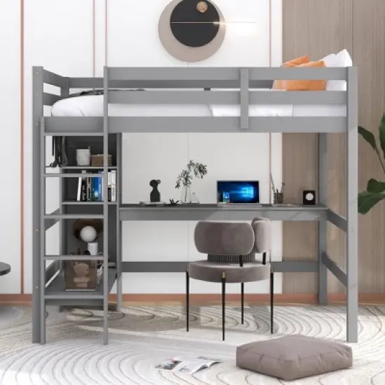 Full Size Loft Bed with Multifunction Shelves and Under-Bed Desk - ModernLuxe image {1}