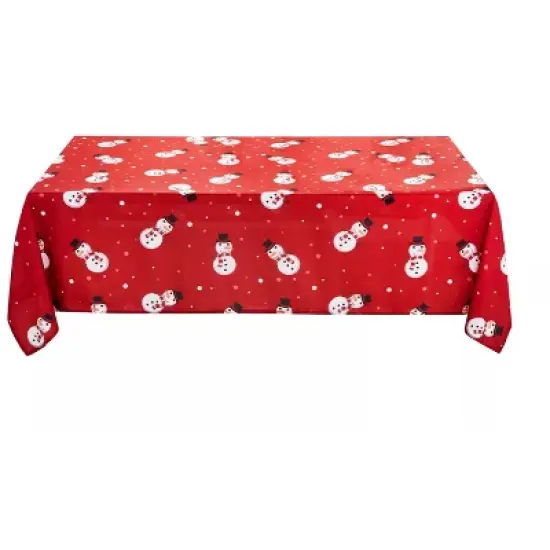 Kate Aurora Holiday Living Christmas Winter Snowman Red Fabric Tablecloth - 8-10 Chairs image {3}