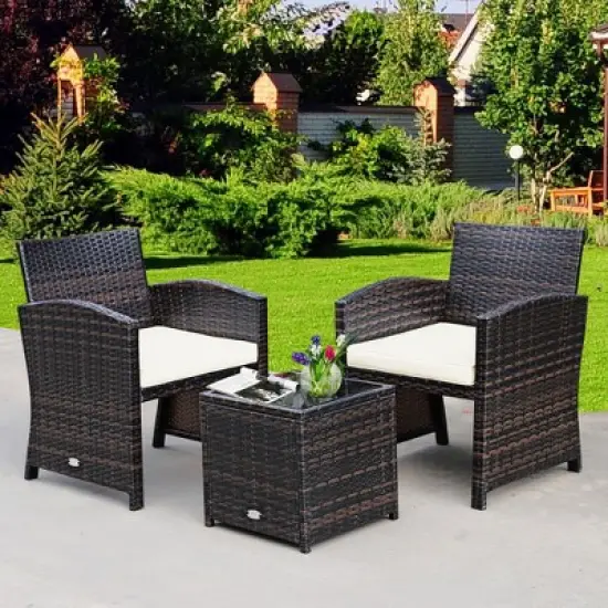 Costway 3PCS Patio Rattan Wicker Furniture Cushion Sofa Coffee Table image {12}