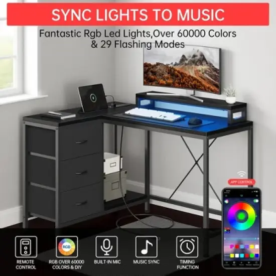 ODK L Shaped Computer Desk with Drawers Shelves Corner Gaming Desk Home Office Workstation Modern Ergonomic Design image {4}