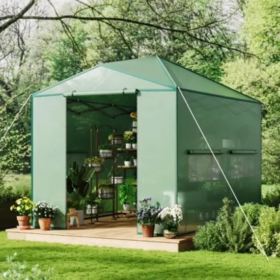 Pop Up Greenhouse,Portable Walk-in Indoor Outdoor Greenhouse for Garden Patio Backyard,Zippered Doors and Window,PE Cover image {9}