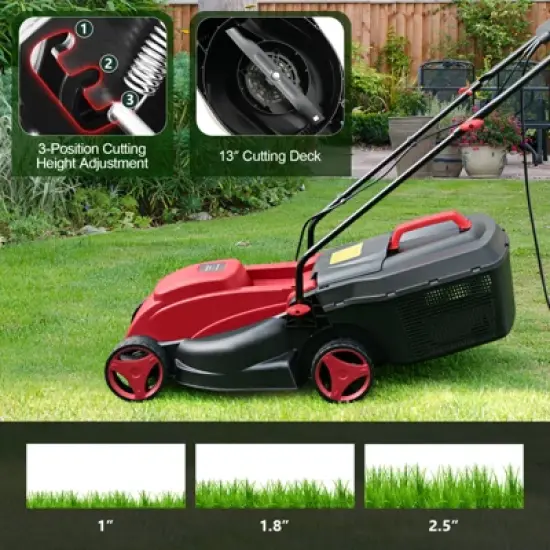 Tangkula Electric Lawn Mower 13" 10 Amp Corded Lawnmower with 25 L Grass Collection Box Red image {5}