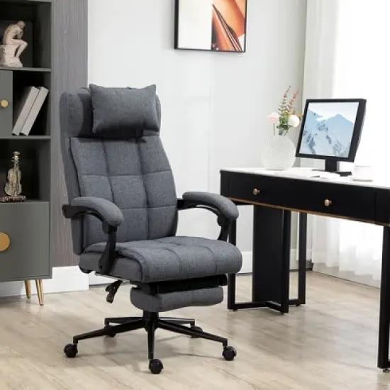 Vinsetto Executive Linen-Feel Fabric Office Chair High Back Swivel Task Chair with Adjustable Height Upholstered Retractable Footrest, Headrest and Padded Armrest image {2}